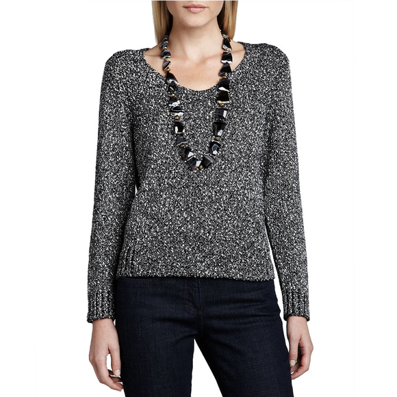 Black White Wrapped Cotton Nubble Boxy Sweater XS
